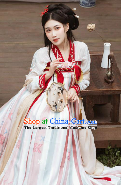 China Ancient Young Beauty Hanfu Dress Traditional Tang Dynasty Historical Clothing Village Girl Garments