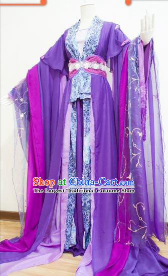 China Cosplay Goddess Jiang Chenyu Clothing Ancient Queen Garments Traditional Song Dynasty Empress Purple Hanfu Dress