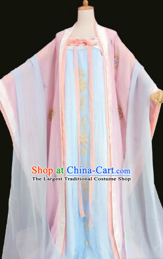 China Cosplay Fairy Clothing Ancient Court Princess Garments Traditional Tang Dynasty Palace Lady Blue Hanfu Dress