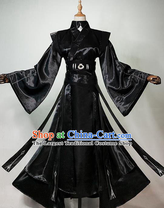 China Ancient Taoist Nun Garments Traditional Heaven Official Blessing Swordswoman Dress Cosplay Female Warrior Black Clothing