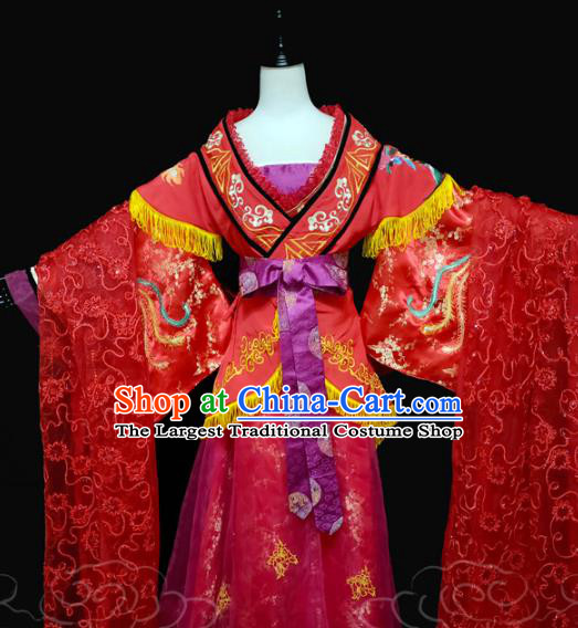 China Ancient Noble Lady Wedding Garments Traditional Tang Dynasty Princess Red Hanfu Dress Cosplay Drama Du Bingyan Clothing