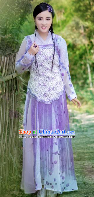 China Cosplay Drama Seven Fairy Zi Er Clothing Ancient Country Lady Garments Traditional Song Dynasty Village Girl Lilac Hanfu Dress