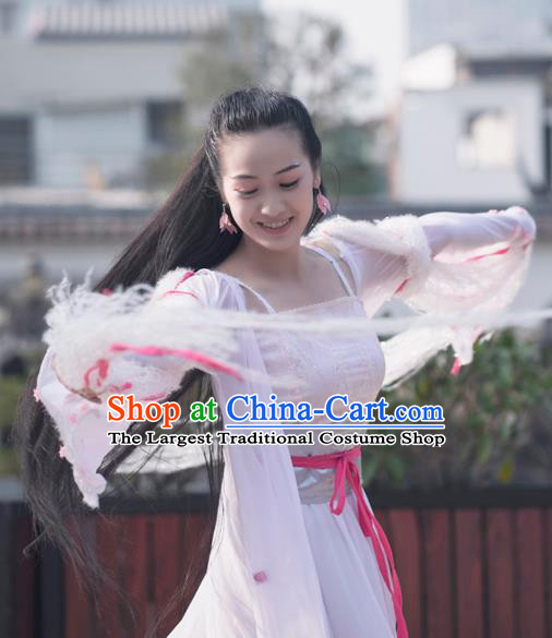 China Ancient Goddess Garments Traditional Tang Dynasty Young Lady Hanfu Dress Cosplay Drama Seven Fairy Chang E Clothing