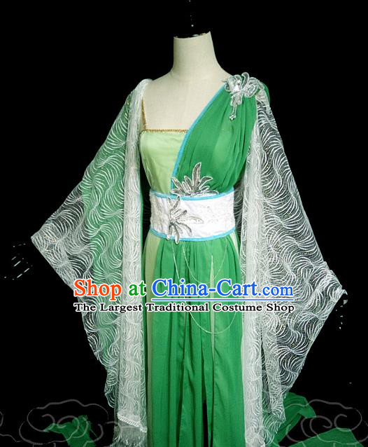 China Ancient Goddess Princess Garments Traditional Dance Performance Green Hanfu Dress Cosplay Drama Seven Fairy Lv Er Clothing