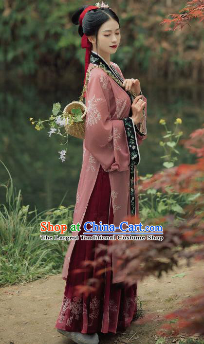 China Song Dynasty Country Lady Historical Clothing Traditional Female Hanfu Garments Ancient Young Woman Embroidered Dress Apparels