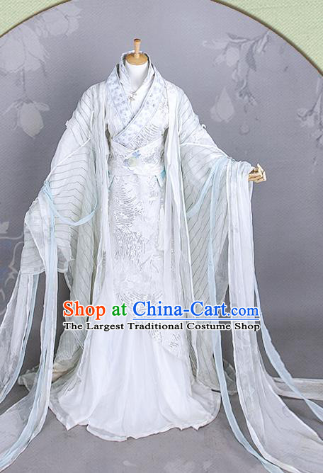 China Traditional Cosplay Swordsman White Hanfu Clothing Ancient Noble Childe Apparels Han Dynasty Prince Garment Costumes