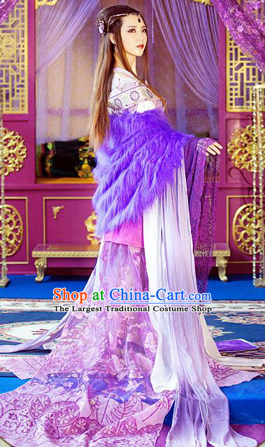 China Ancient Imperial Concubine Garments Traditional Jin Dynasty Princess Hanfu Dress Cosplay Goddess Purple Clothing