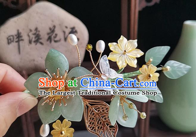 China Song Dynasty Palace Lady Shell Flowers Hair Stick Traditional Hanfu Jade Peach Blossom Hairpin Handmade Ancient Princess Hair Accessories