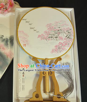 China Traditional Silk Fan Cheongsam Circular Fan Dance Palace Fan Hand Painting Peach Blossom Fan