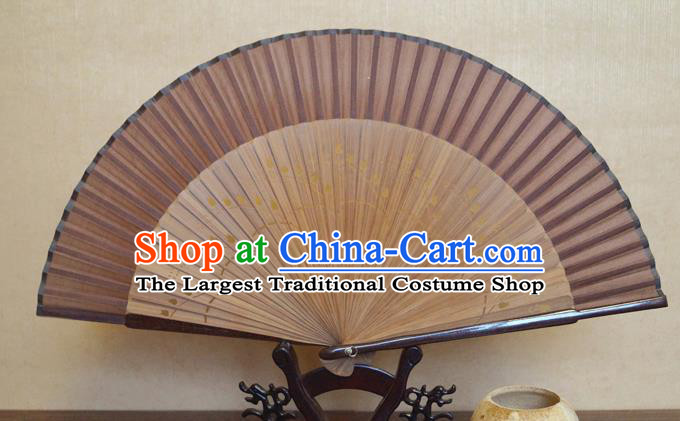 China Bamboo Fan Classical Brown Silk Accordion Handmade Fans Traditional Dance Folding Fan