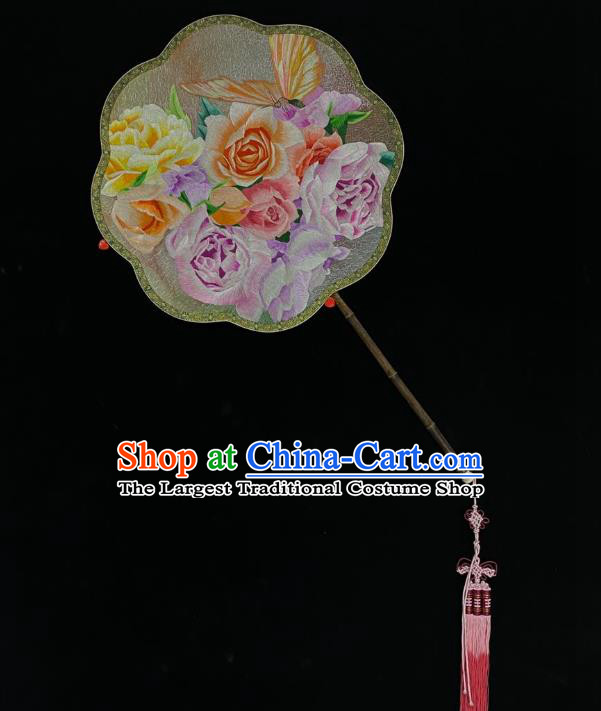 China Traditional Silk Fans Cheongsam Dance Fan Classical Palace Fan Handmade Suzhou Embroidered Rose Fan