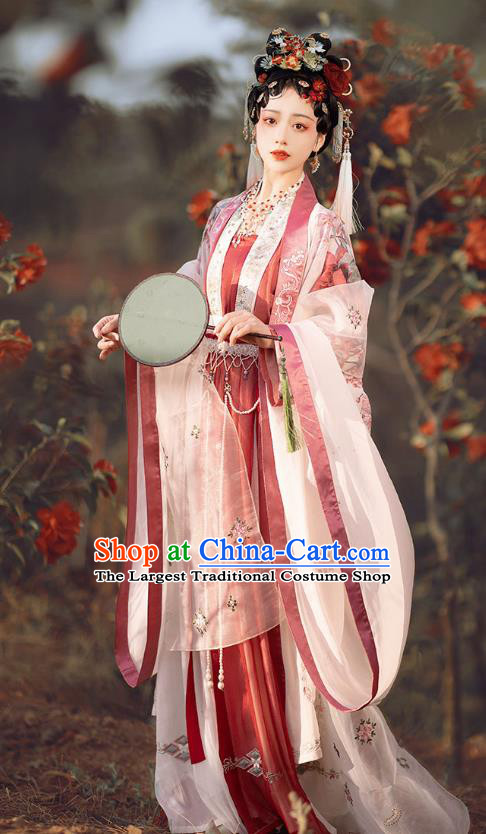 China Traditional Hanfu Garments Ancient Court Woman Embroidered Hanfu Dress Song Dynasty Imperial Concubine Historical Clothing