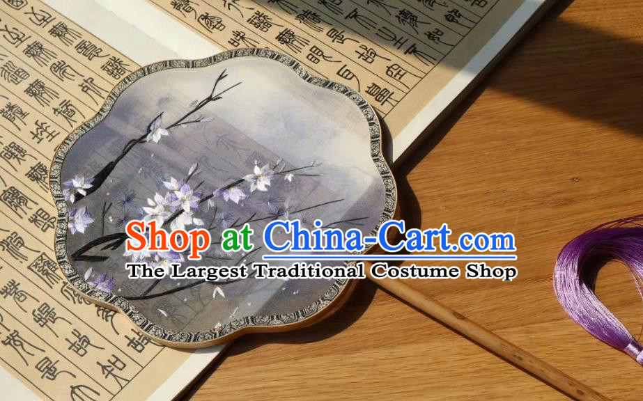 China Handmade Ming Dynasty Court Fans Traditional Hanfu Lilac Silk Fan Classical Palace Fan Embroidered Double Side Fan