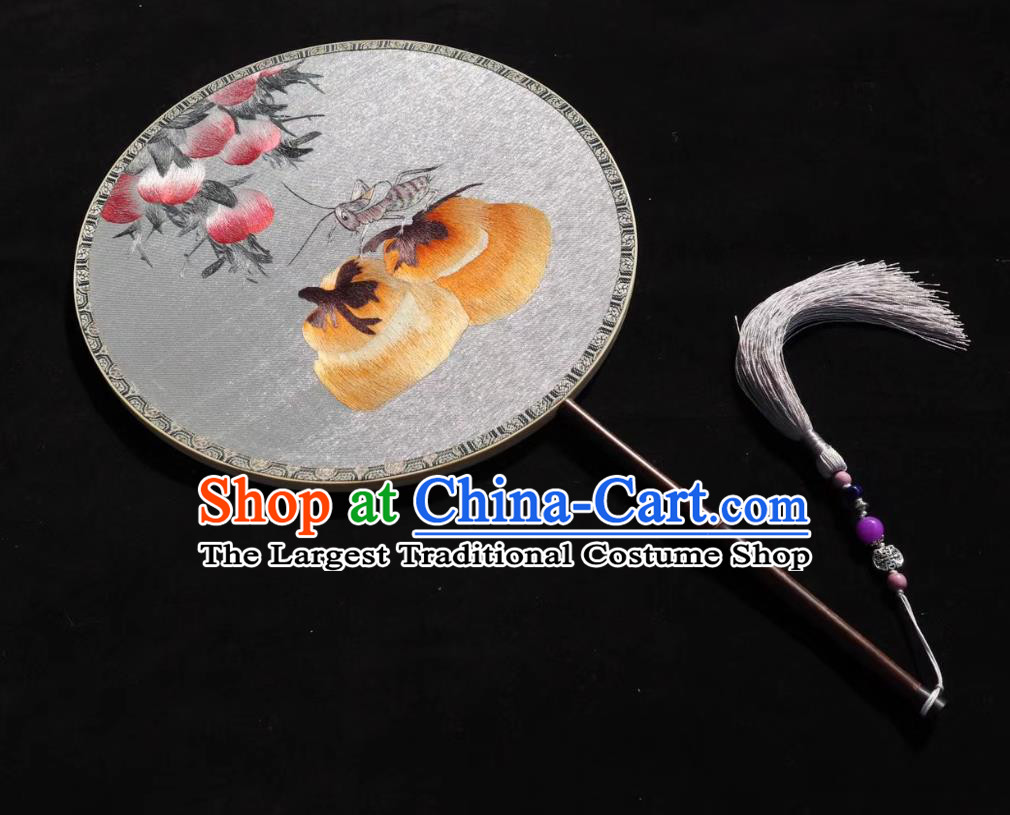 China Handmade Double Side Fan Classical Dance Kesi Fans Traditional Hanfu Silk Fan Suzhou Embroidered Persimmon Peach Palace Fan