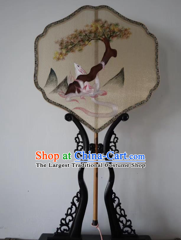 China Traditional Hanfu Silk Fan Suzhou Embroidered Fox Palace Fan Handmade Double Side Fan Classical Kesi Fans