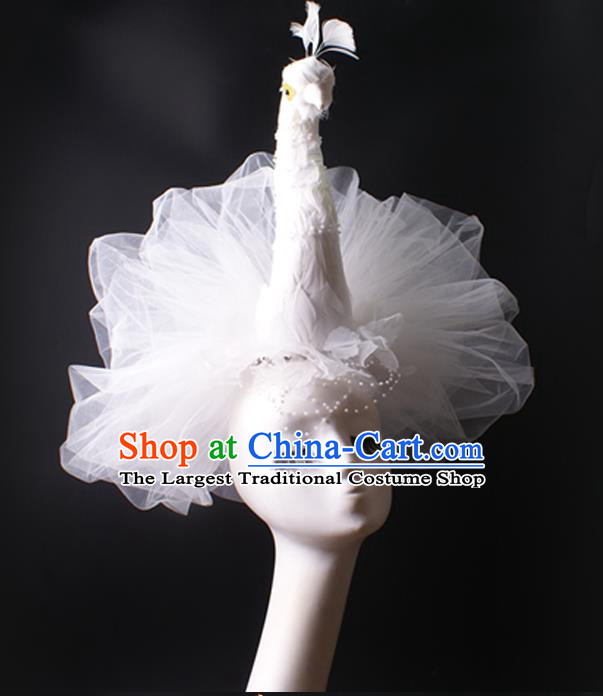 Top Stage Show White Peacock Hair Crown Gothic Giant Headpiece Rio Carnival Decorations Halloween Cosplay Veil Hair Accessories