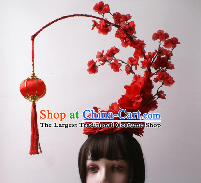 China Giant Hair Accessories Stage Show Headdress Catwalks Red Lantern Tassel Hair Crown