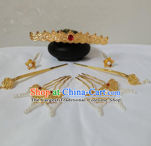 China Ancient Empress Golden Lotus Hair Crown Tang Dynasty Court Woman Hairpins Traditional Hanfu Hair Accessories