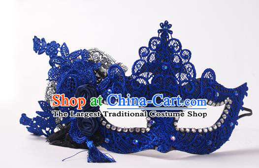 Handmade Halloween Cosplay Party Woman Royalblue Lace Mask Carnival Half Face Mask Stage Show Blinder Headpiece