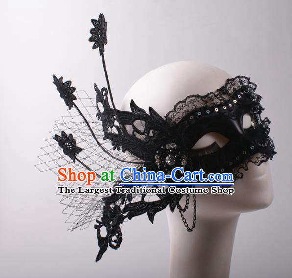 Handmade Stage Show Black Lace Headpiece Halloween Cosplay Party Blinder Mask Costume Ball Half Face Mask