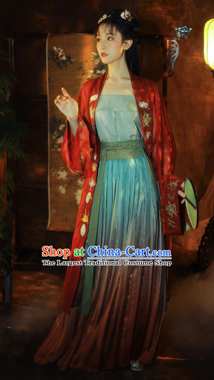 China Ancient Princess Hanfu Dress Garments Song Dynasty Young Beauty Historical Clothing Complete Set