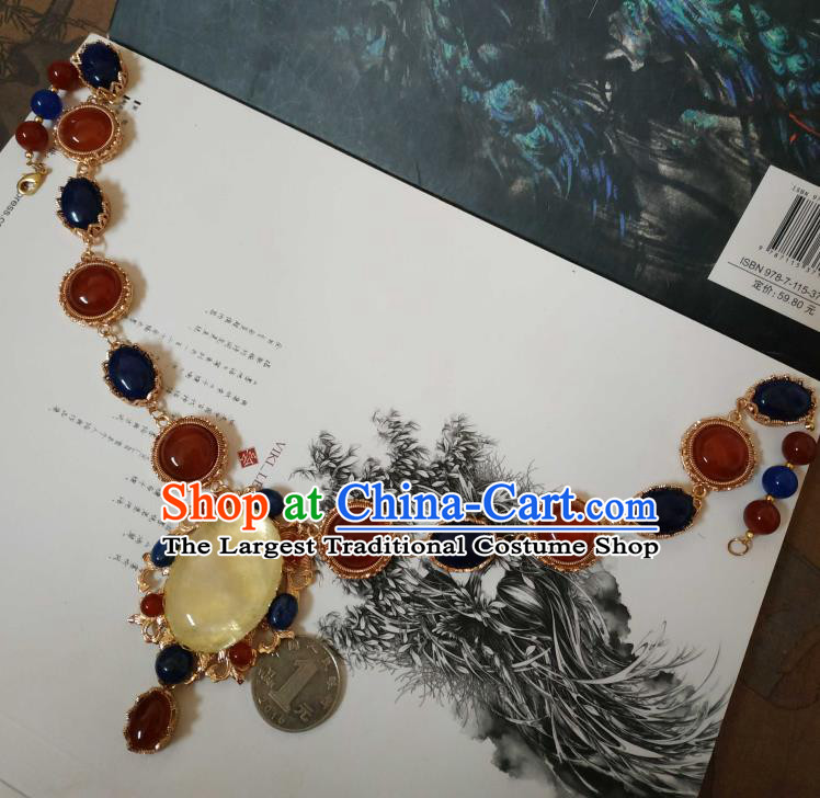 Handmade Chinese Tang Dynasty Empress Gems Necklace Accessories Traditional Ancient Princess Agate Necklet