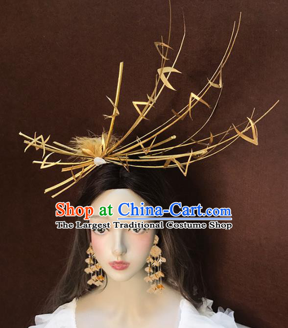 Top Stage Show Golden Hair Crown Catwalks Headdress Baroque Bride Giant Hair Accessories