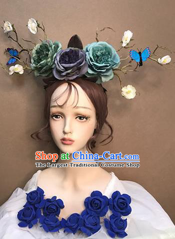 Top Stage Show Silk Peony Headdress Catwalks Dance Hair Clasp Baroque Bride Hair Crown