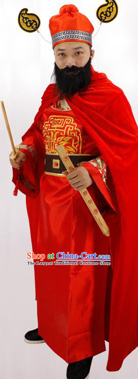 China Ancient Tang Dynasty Official Garment Costumes Cosplay Taoism God Zhong Kui Red Clothing and Hat