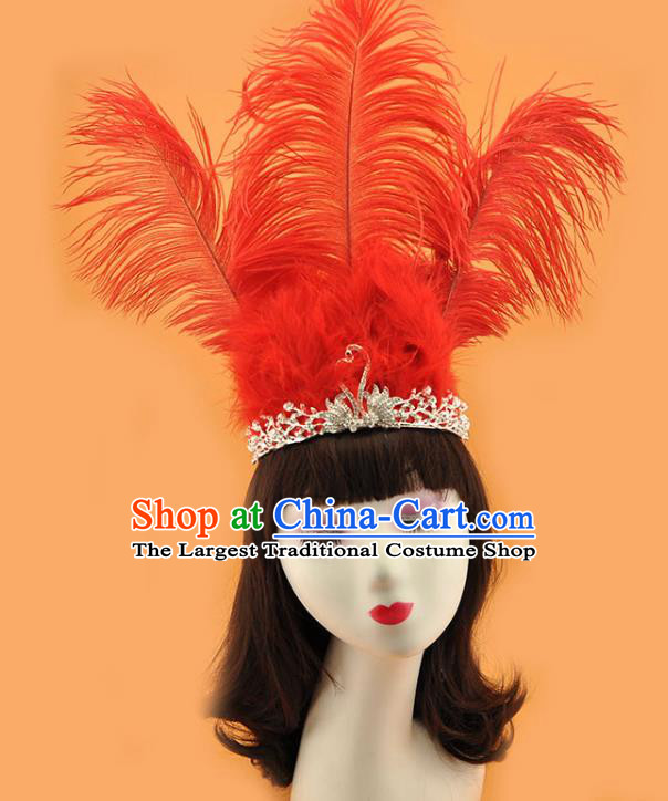 Top Brazilian Carnival Red Feather Royal Crown Halloween Fancy Ball Hair Clasp Gothic Bride Giant Headdress Cosplay Party Hair Accessories