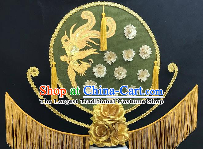 Chinese Handmade Catwalks Deluxe Phoenix Headwear Qipao Stage Show Hair Crown Traditional Court Giant Tassel Top Hat