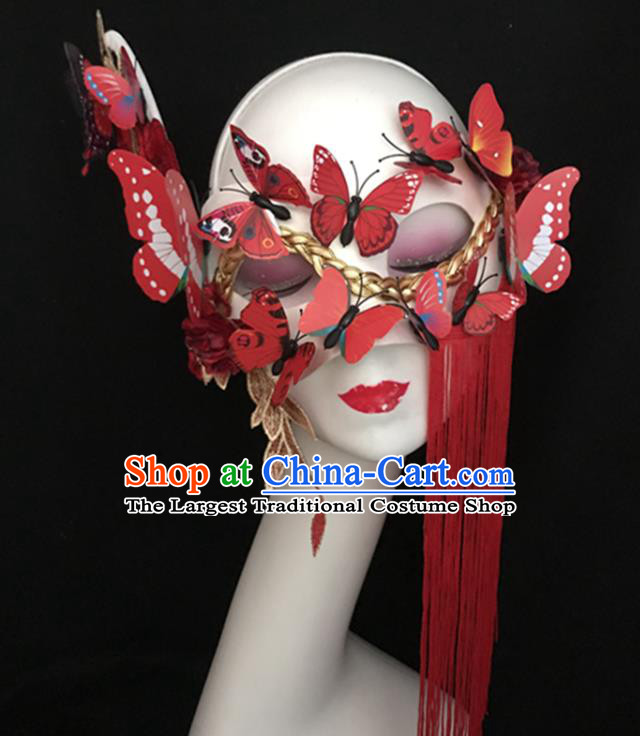 Handmade Costume Party Blinder Headpiece Brazil Carnival Tassel Face Mask Halloween Cosplay Show Red Butterfly Mask