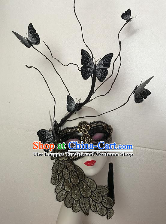 Handmade Halloween Cosplay Show Black Butterfly Mask Costume Party Blinder Headpiece Brazil Carnival Peacock Face Mask