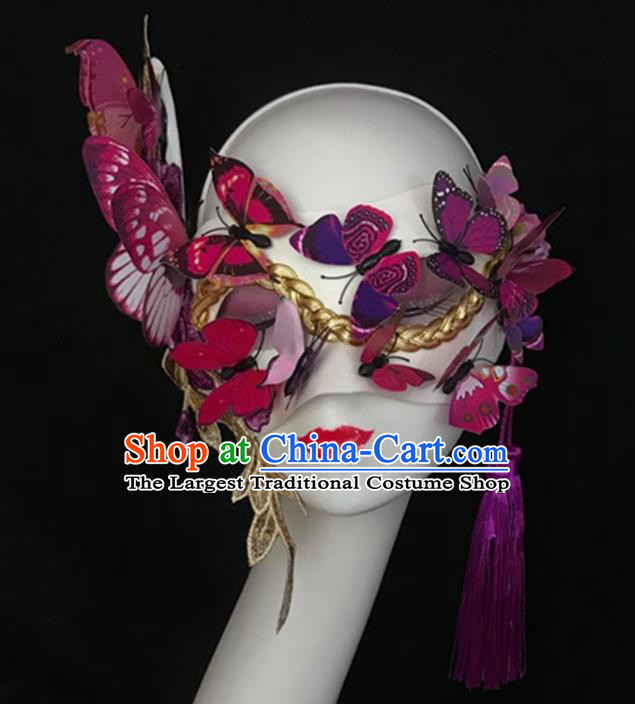 Handmade Brazil Carnival Purple Butterfly Mask Halloween Cosplay Show Face Mask Costume Party Tassel Blinder Headpiece