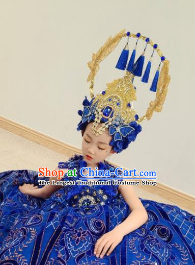 Custom Brazil Parade Dance Full Dress Children Catwalks Garment Costume Court Girl Stage Show Clothing and Headwear