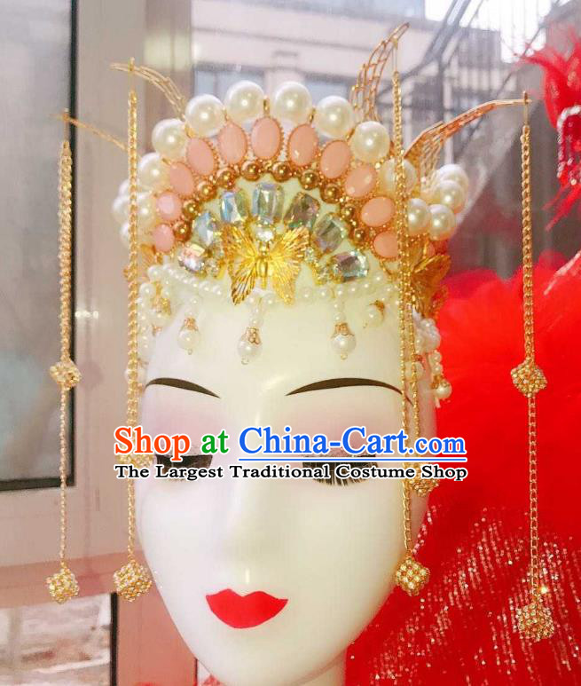 Top Halloween Cosplay Princess Hair Accessories Catwalks Golden Tassel Royal Crown Baroque Princess Pearls Hat Brazil Parade Girl Headdress