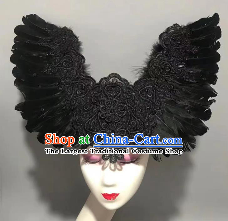 Top Halloween Cosplay Queen Hair Accessories Catwalks Black Feather Royal Crown Baroque Deluxe Wings Hat Brazil Parade Headdress