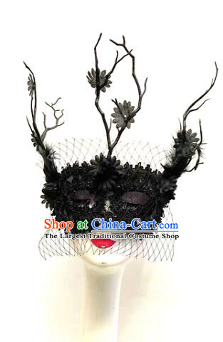 Handmade Brazil Carnival Mask Halloween Cosplay Face Mask Costume Party Black Lace Blinder Gothic Headpiece