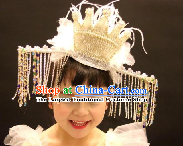 Professional Children Stage Performance Hair Accessories Christmas Day Headwear Girl Princess Pearls Royal Crown