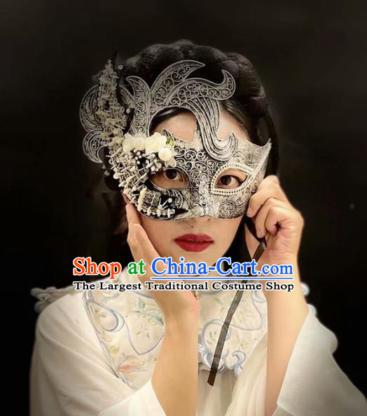 Handmade Brazil Carnival Argent Mask Halloween Cosplay Face Mask Costume Party Blinder Baroque Headpiece