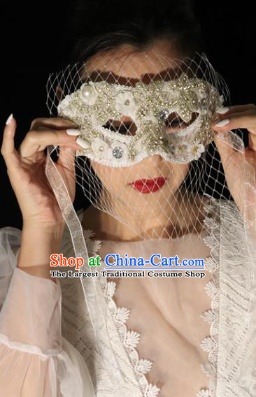 Handmade Halloween Cosplay Sequins Face Mask Costume Party Gothic Headpiece Brazil Carnival White Mask