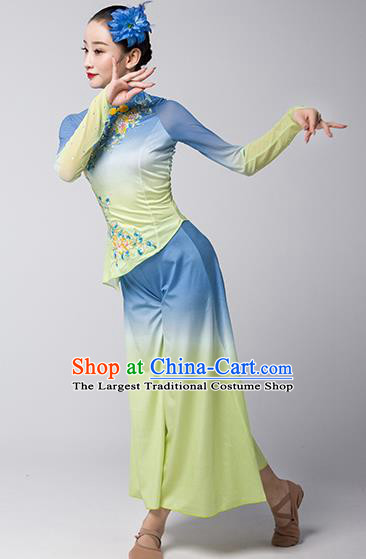 China Folk Dance Clothing Jiaozhou Yangko Group Dance Uniforms Fan Dance Performance Garment Costume