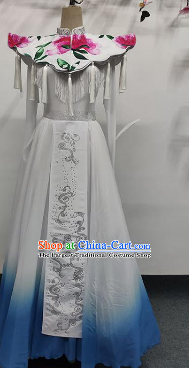 China Yunnan Ethnic Stage Performance Garments Minority Folk Dance White Dress Yi Nationality Dance Clothing