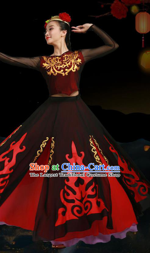 China Xinjiang Ethnic Dance Garments Uygur Minority Folk Dance Dress Uyghur Nationality Stage Performance Clothing