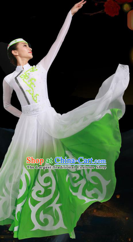 China Mongolian Minority Folk Dance Green Dress Mongol Nationality Stage Performance Clothing Ethnic Female Dance Garments