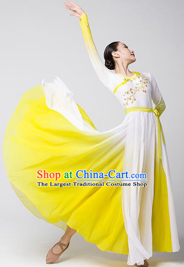 Top Chinese Woman Opening Dance Garment Costume Traditional Umbrella Dance Performance Clothing Classical Dance Yellow Dress