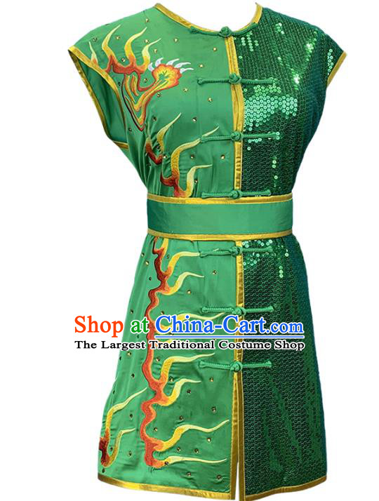 Top China Southern Boxing Green Uniforms Martial Arts Competition Clothing Kung Fu Embroidered Apparels Wushu Performance Garment Costumes