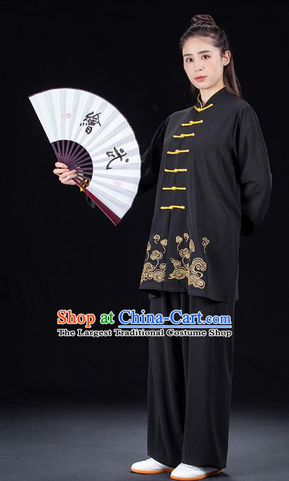 Chinese Woman Tai Chi Performance Clothing Tai Ji Kung Fu Garment Costumes Martial Arts Competition Black Outfits