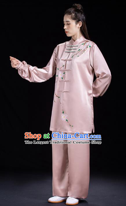 Chinese Woman Tai Chi Competition Clothing Tai Ji Training Garment Costumes Martial Arts Hand Painting Pink Outfits