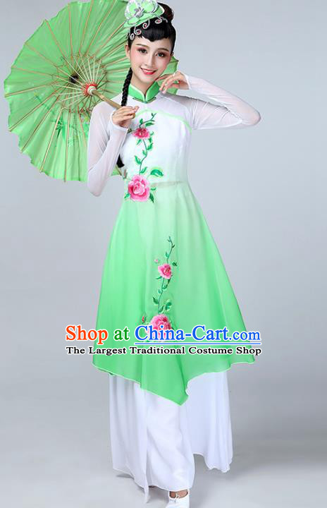 Top Chinese Classical Dance Green Dress Woman Umbrella Dance Garment Costume Traditional Fan Dance Performance Clothing